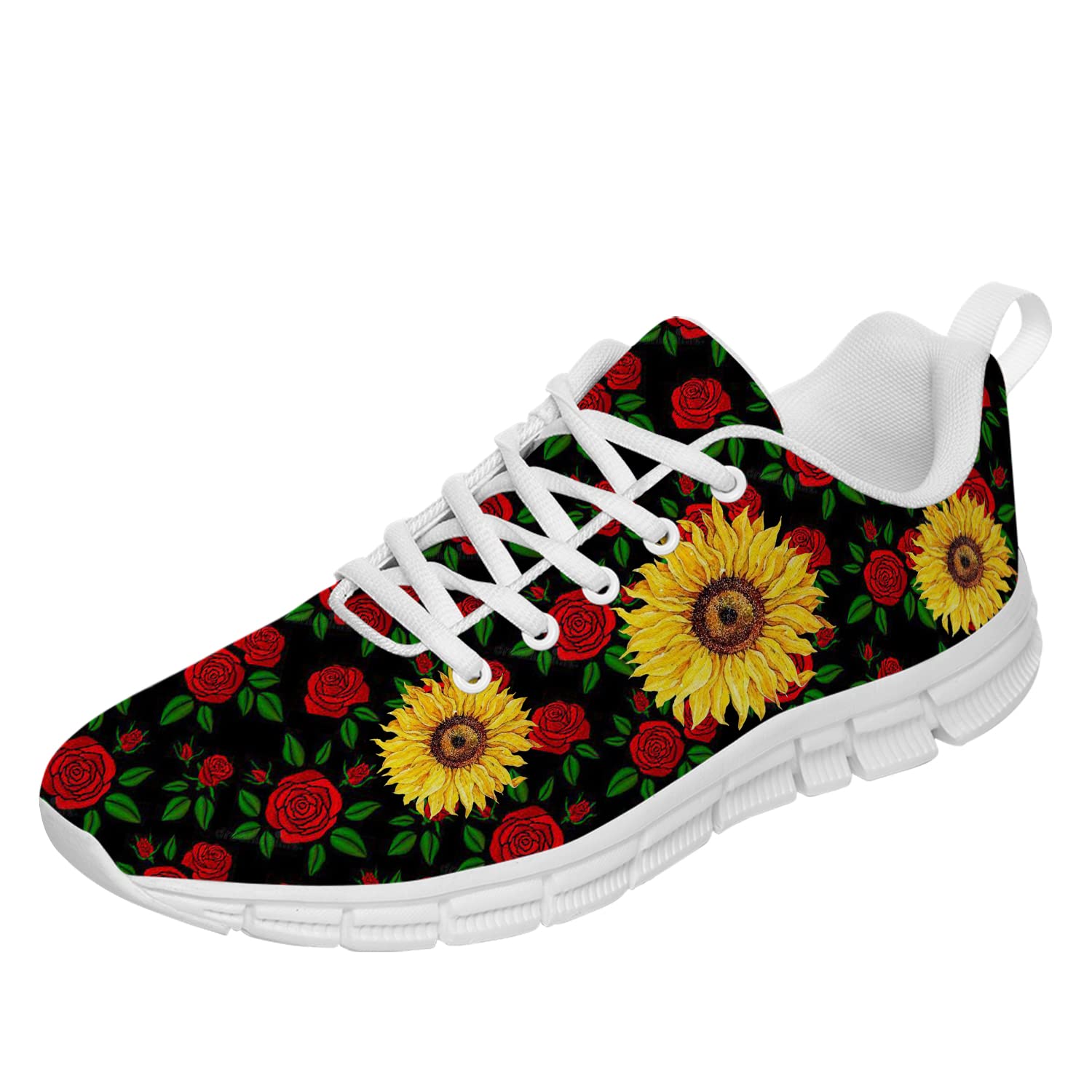 3D Printed Rose Sneakers for Women & Men - Floral Tennis Shoes with Red Rose & Sunflower Design - Perfect Gift for Flower Lovers (Men's Size 9/Women's 7.5) - Ideal for Casual Wear, Sports & Fashion Outfits