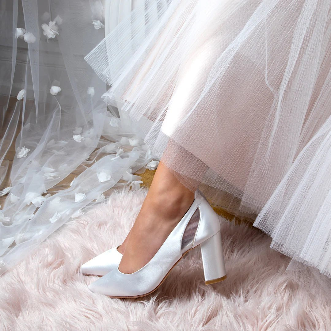 Perfect Bridal Layla Ivory Satin Block Heel Wedding Shoes for Bride - Elegant Bridal Party Shoes for Church Ceremony & Reception