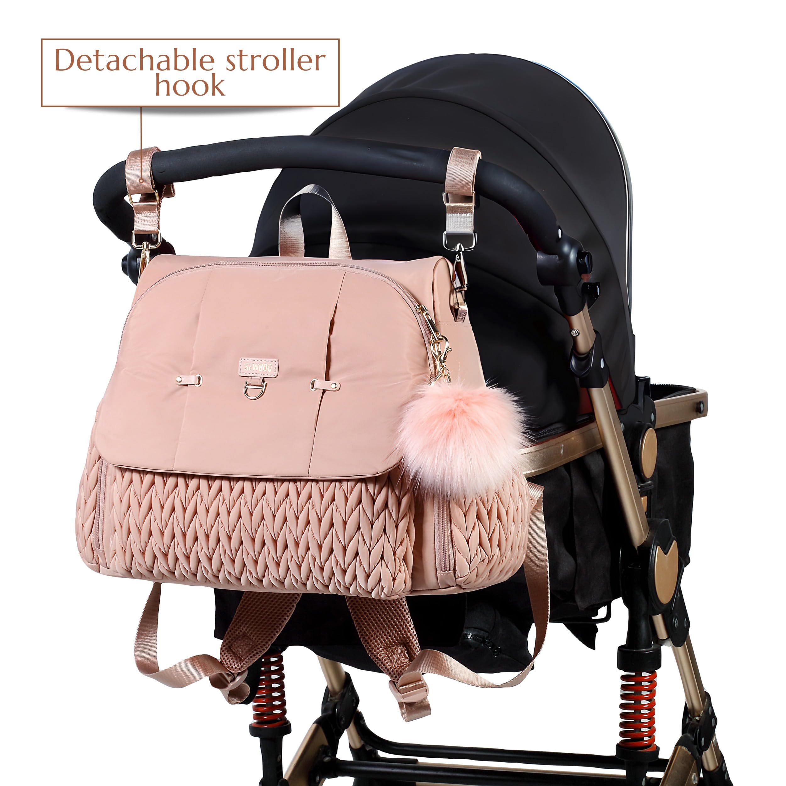 SEWBOO Allie Stylish Diaper Backpack - Insulated Baby Bag with Changing Pad & Stroller Clips | Perfect for Travel, Daycare & On-the-Go Parents | Waterproof Diaper Bag with Shoulder Strap & Multiple Pockets