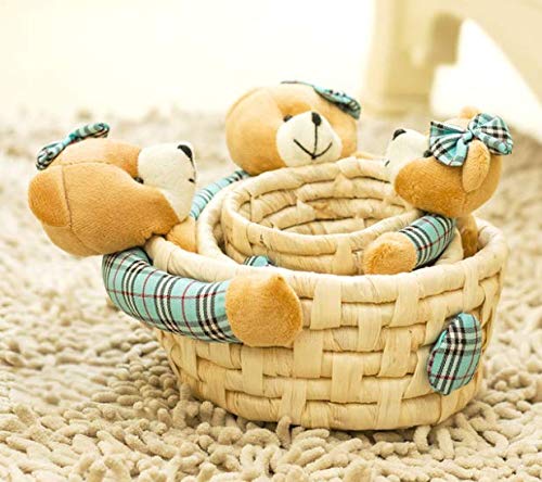 HUAWELL 3-Pack Woven Storage Baskets - Cute Cartoon Bear Design, Multi-Purpose Storage Box for Home Organization, Jewelry, Toys & Office Supplies | Perfect for Bedroom, Bathroom, Kids Room & Desktop Storage