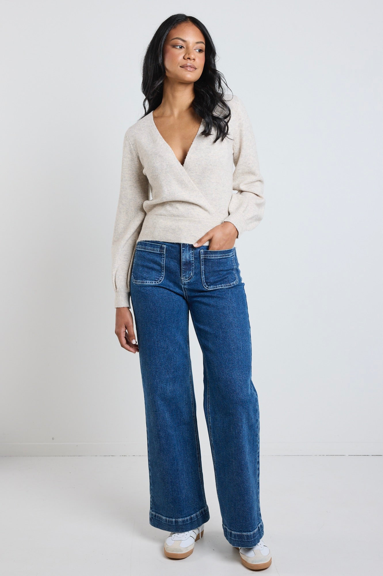 Charm Oat Marle Wrap Knit Jumper - Cozy Women's Sweater for Fall & Winter | Perfect for Office, Date Night & Casual Outfits