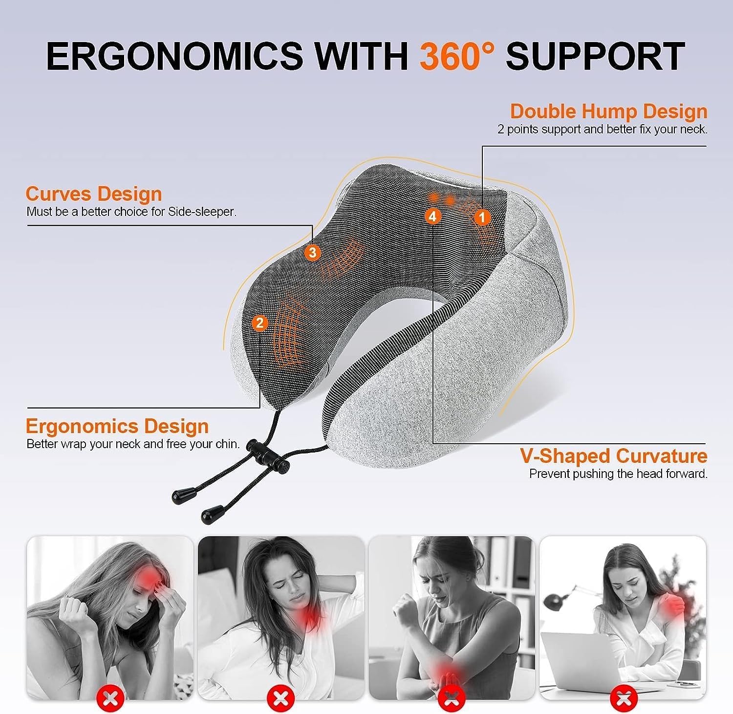 Jukkre Memory Foam Travel Neck Pillow with Hoodie - Ultra Comfortable Airplane, Car & Train Neck Support Pillow for Adults | Perfect for Long Flights, Road Trips & Commuting