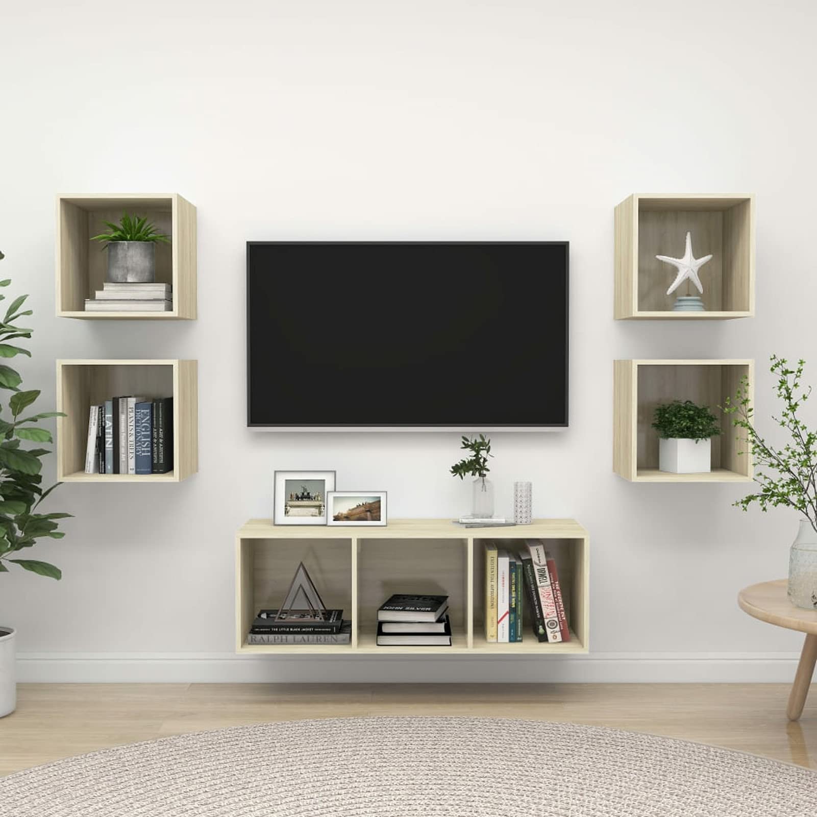 Festnight 5-Piece TV Stand Set with Storage - Modern Sonoma Oak Entertainment Center for Living Room, Bedroom & Home Theater - Perfect for TVs up to 65