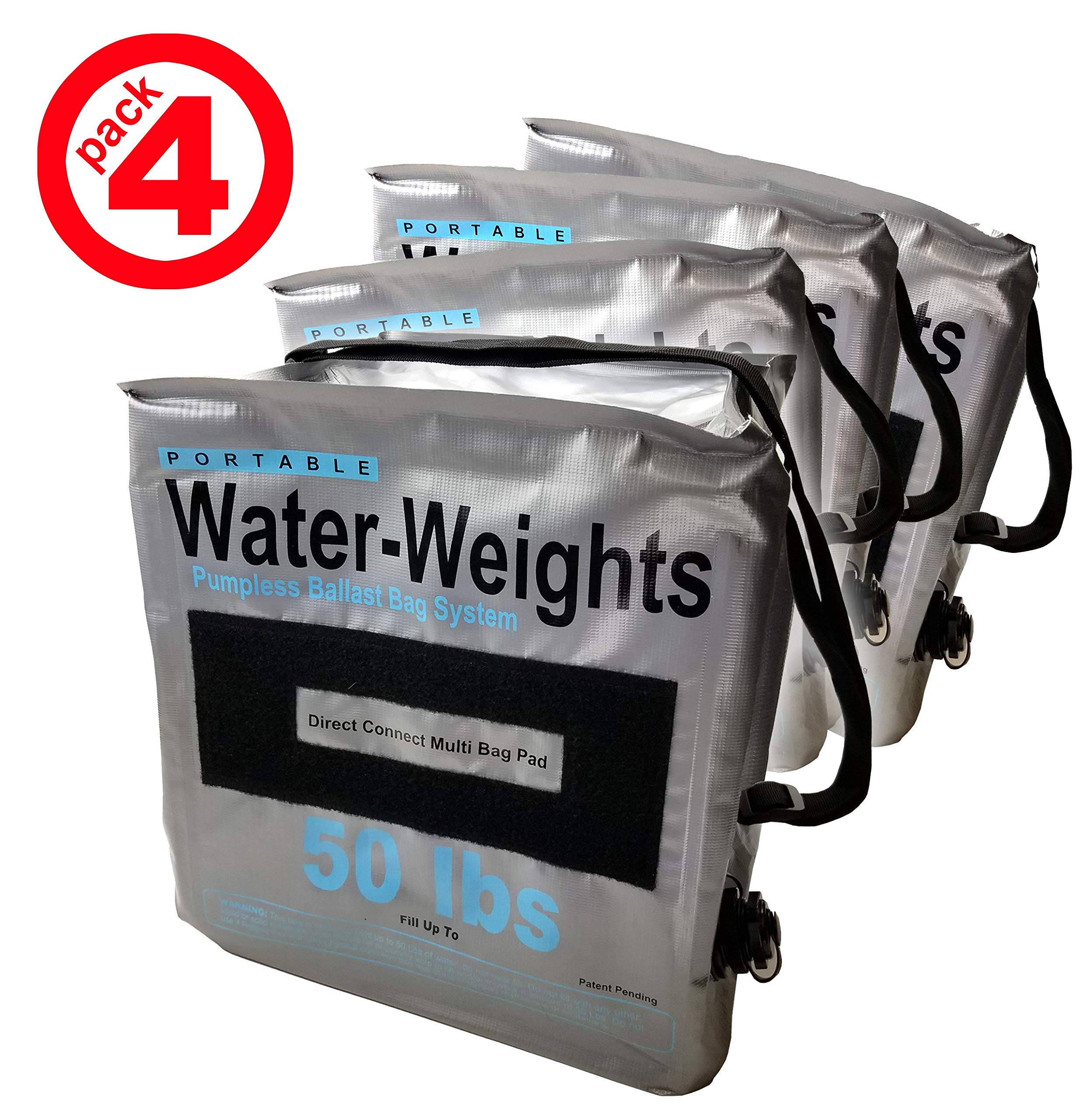 Tidal Wake Water-Weights Ballast Bags - 4 Pack (200 lbs Total Capacity), Portable Wakeboard Ballast System, No Pump Needed, Fast Fill & Drain - Perfect for Wakeboarding, Surfing & Water Sports