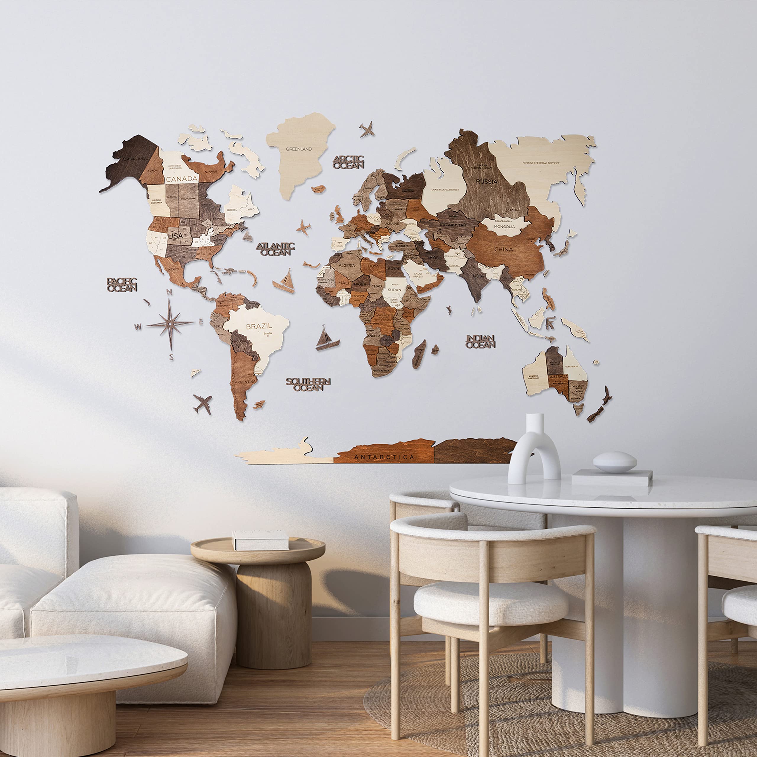 3D Wooden World Map Wall Art - Large Handmade Wooden Home Decor for Living Room, Office, Bedroom - Unique Travel Gift & Stylish Interior Design Piece - Perfect for Home, Office, or Dorm Room Decoration (X-Large, Multicolor)