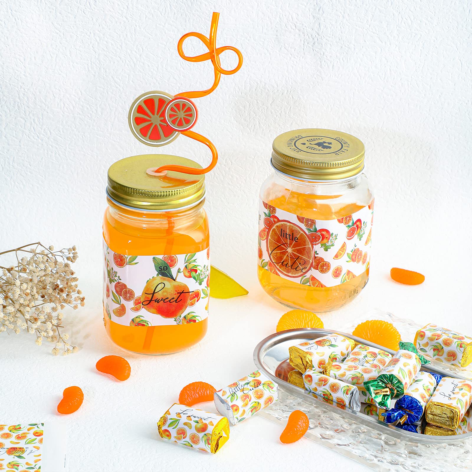 90 Pieces Little Cutie Candy Wrappers - Sweet Baby Shower Decorations, Fruit Orange Candy Stickers for Wedding, Summer Party Supplies | Perfect for Baby Showers, Birthday Parties, Bridal Showers & Candy Buffets