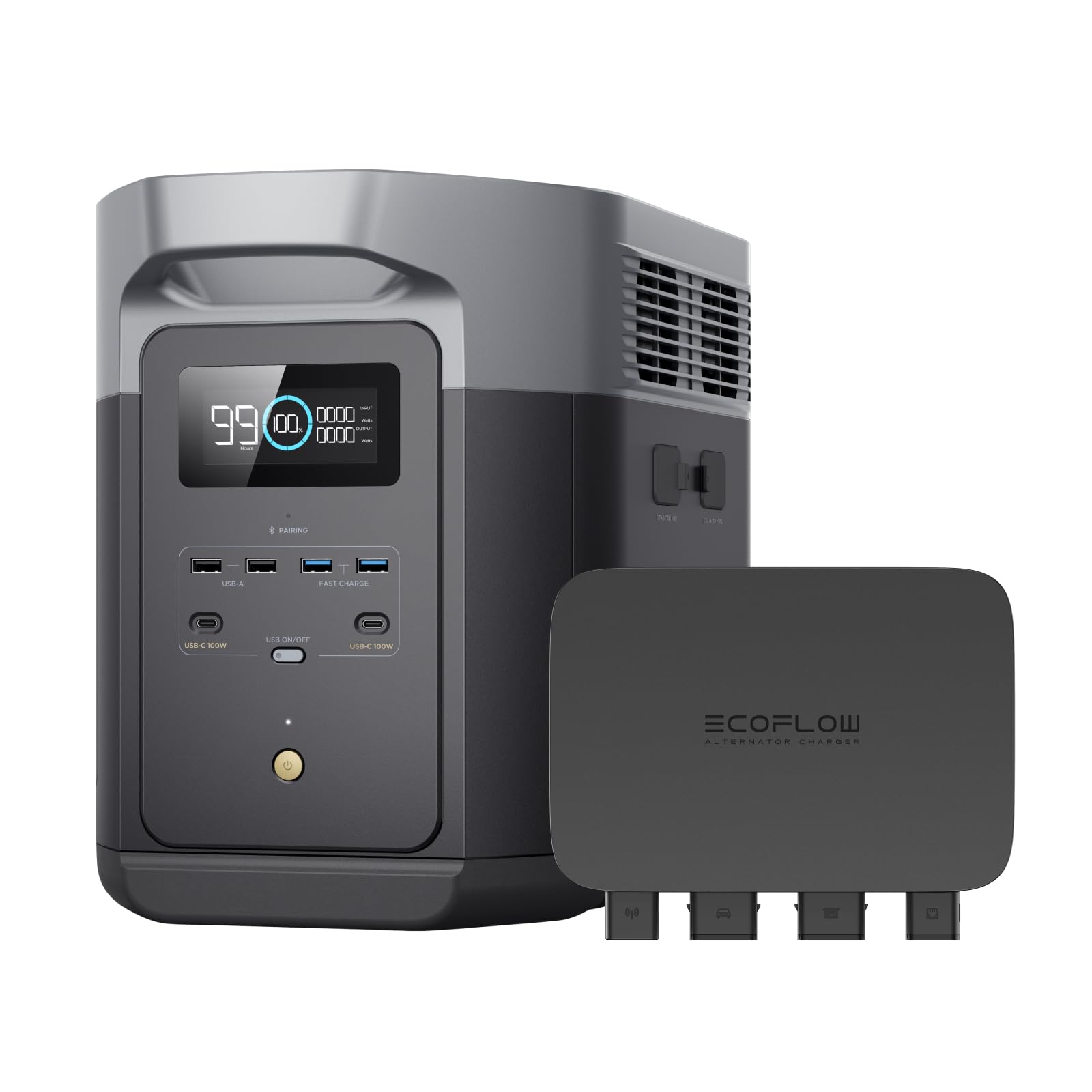 EF ECOFLOW 800W Alternator Charger for Delta 2 Max Portable Power Station | 3-in-1 Fast DC-DC Car Charger, Battery Charger & Jump Starter | 8X Faster Than Cigarette Lighter Chargers | Charges 2kWh in 2.6 Hours | Perfect for RV Camping, Emergency Power & Off-Grid Adventures