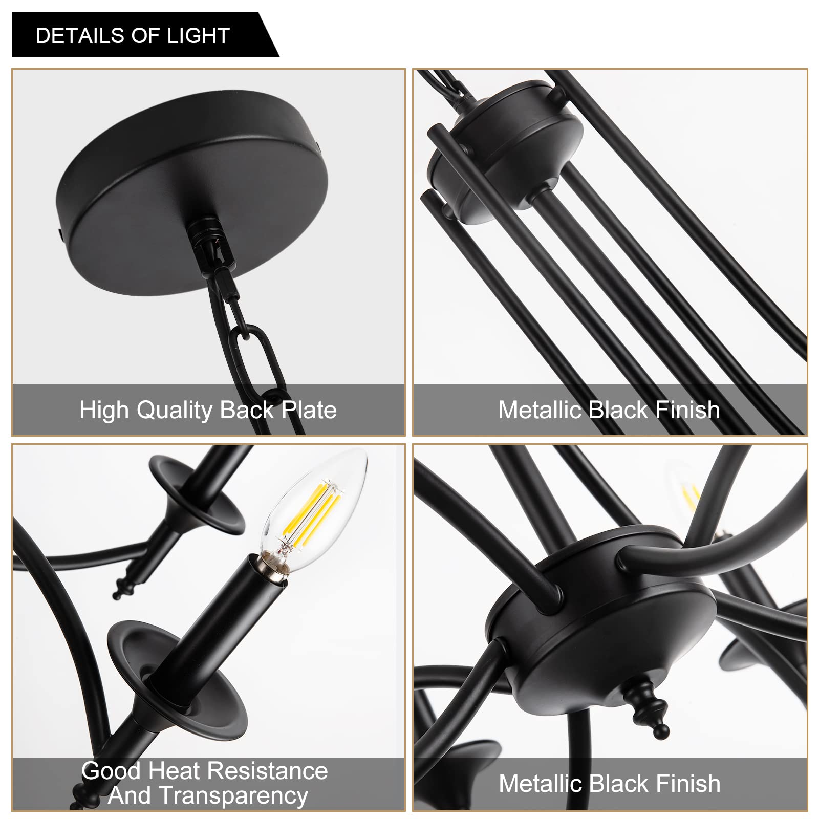 8-Light Black Iron Farmhouse Chandelier - Industrial Candle Pendant Light Fixture for Dining Room, Living Room, Bedroom & Kitchen Island | Rustic Ceiling Lighting for Modern Homes, Restaurants & Wedding Venues