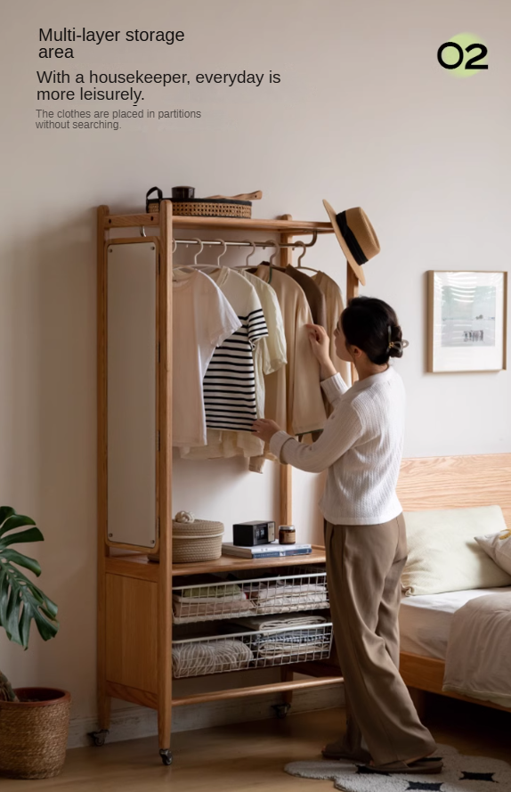 Premium Oak Solid Wood Coat Rack with Integrated Hooks - Perfect for Entryway, Bedroom & Closet Organization