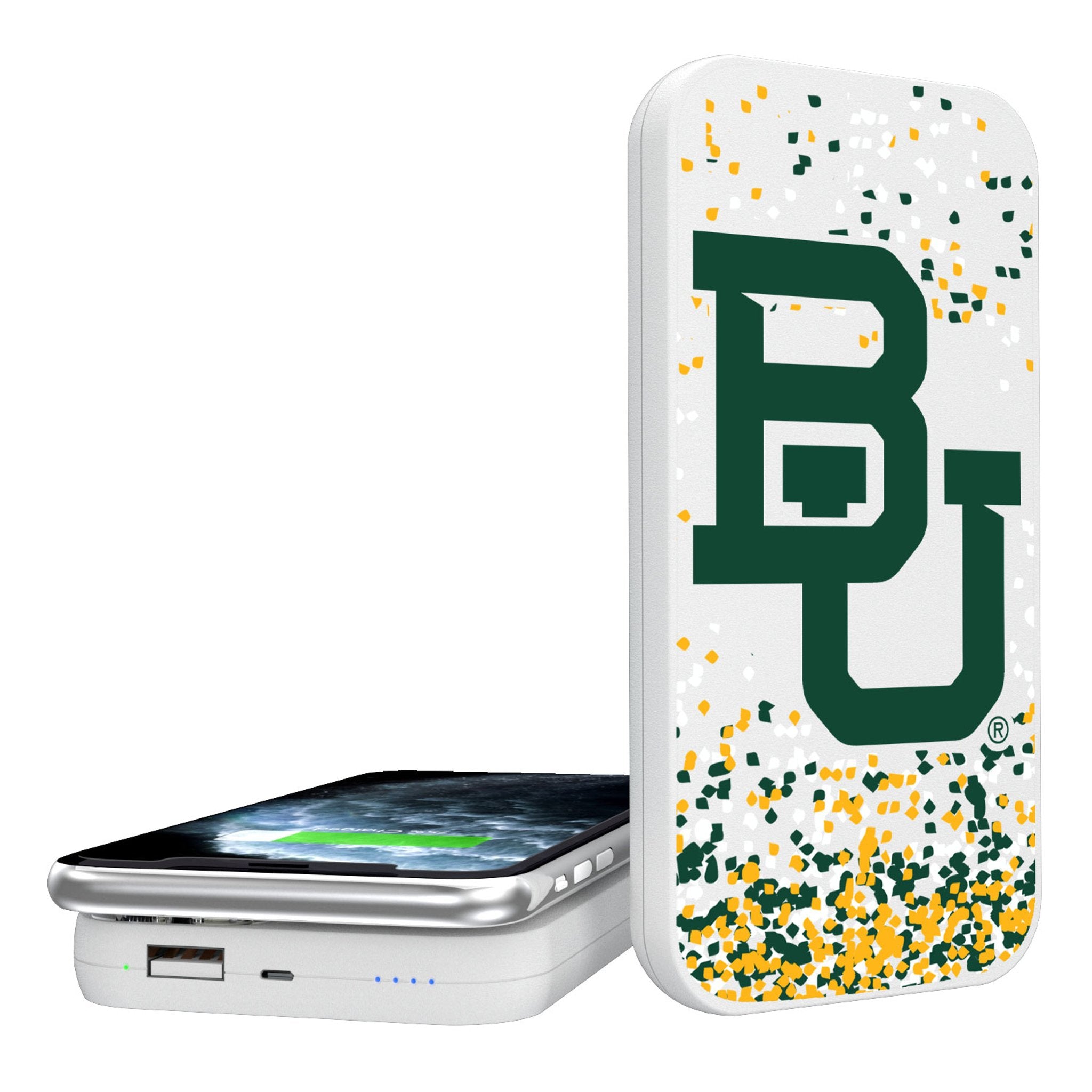 Baylor University Bears Confetti 5000mAh Portable Wireless Charger Power Bank - Fast Charging for iPhone, Samsung, AirPods - Perfect for Game Day, Travel & College Campus Use
