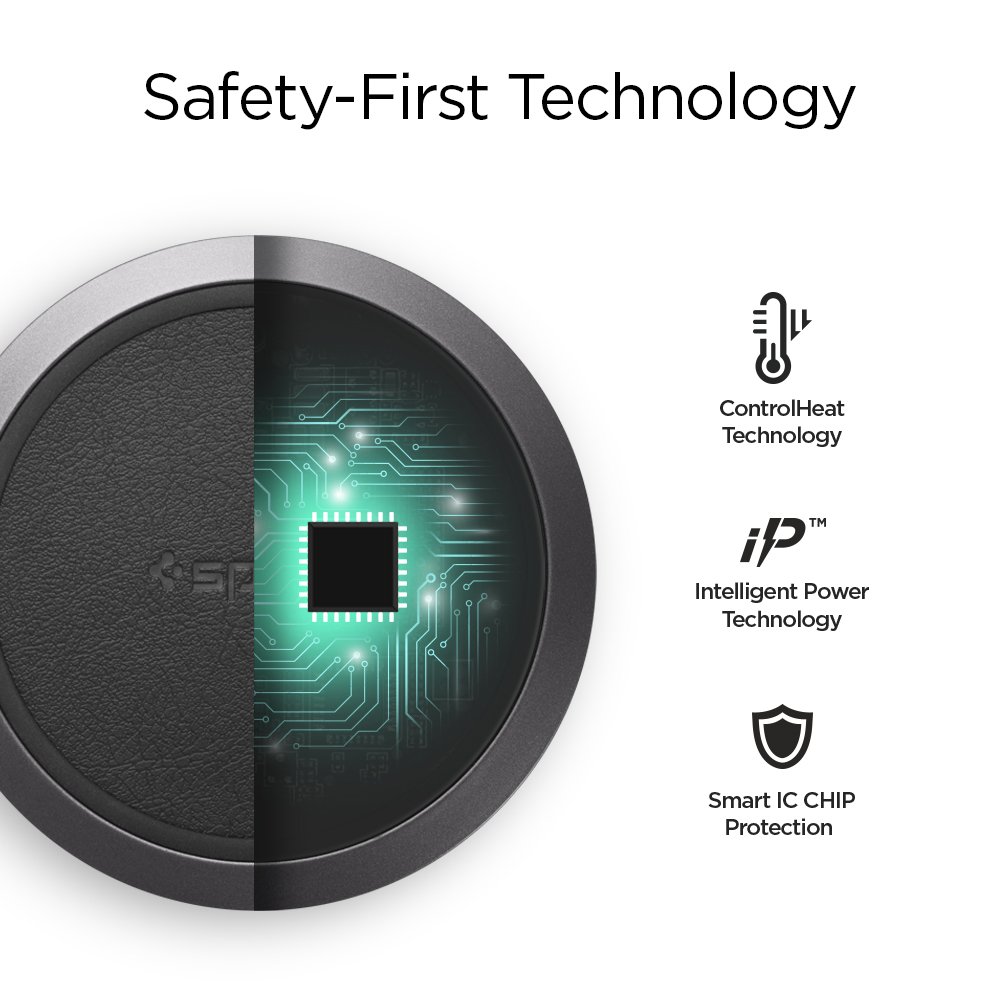 Spigen 10W Genuine Leather Fast Wireless Charger Pad - Qi Certified for iPhone 12/11/XR/XS/SE, Galaxy S20/S10/Note 20, AirPods & Qi-Enabled Devices - Perfect for Bedside, Office & Car Charging