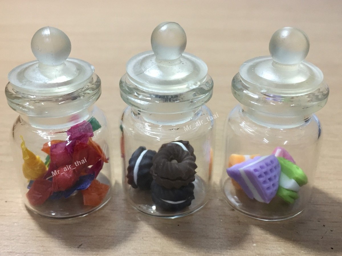 3pc Miniature Cake, Chocolate Cookie & Donut Set - Tiny Dollhouse Food Decor in Clear Glass Bottles - Perfect for Miniature Scenes, DIY Crafts & Gift Giving
