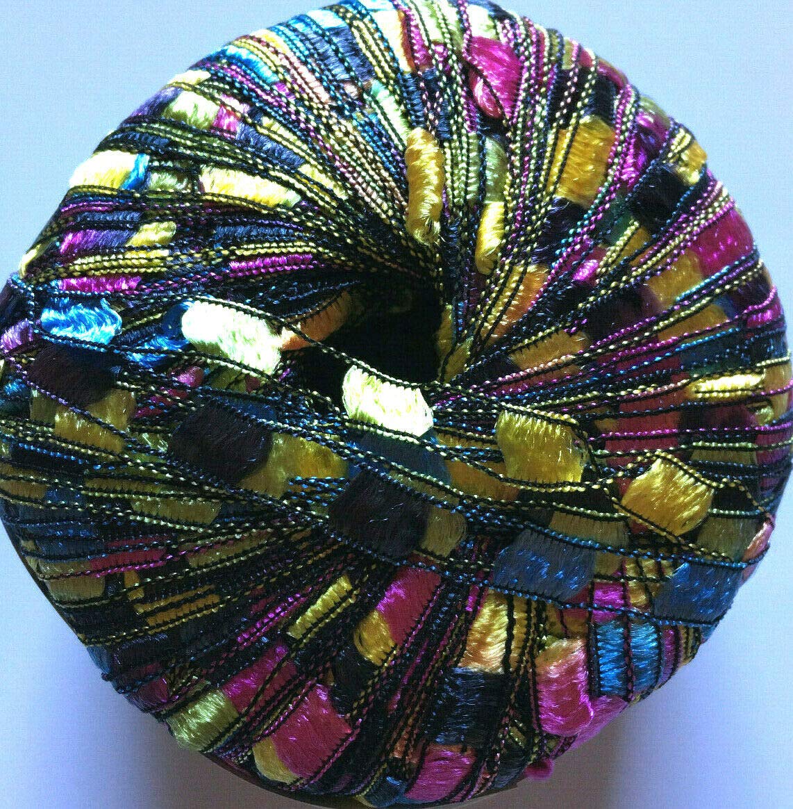 Paintbox Yarn Ladder Ribbon Maxi #96 - 50g 98yds (Yellow, Pink, Blue, Black) | Soft Chunky Yarn for Knitting, Crochet & DIY Crafts