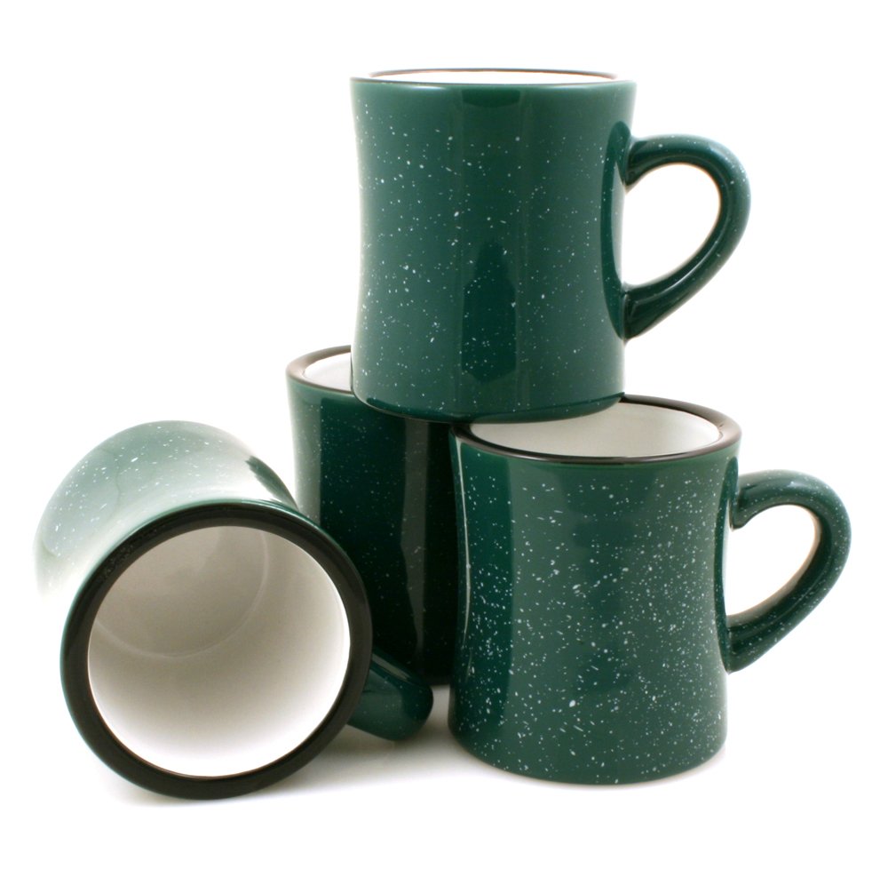 Ceramic Campfire Mugs Set of 4 - 10oz Rustic Coffee Cups for Outdoor Camping, Picnics & Cabin Decor - Durable Forest Green Enamelware for Hot Drinks & Soups