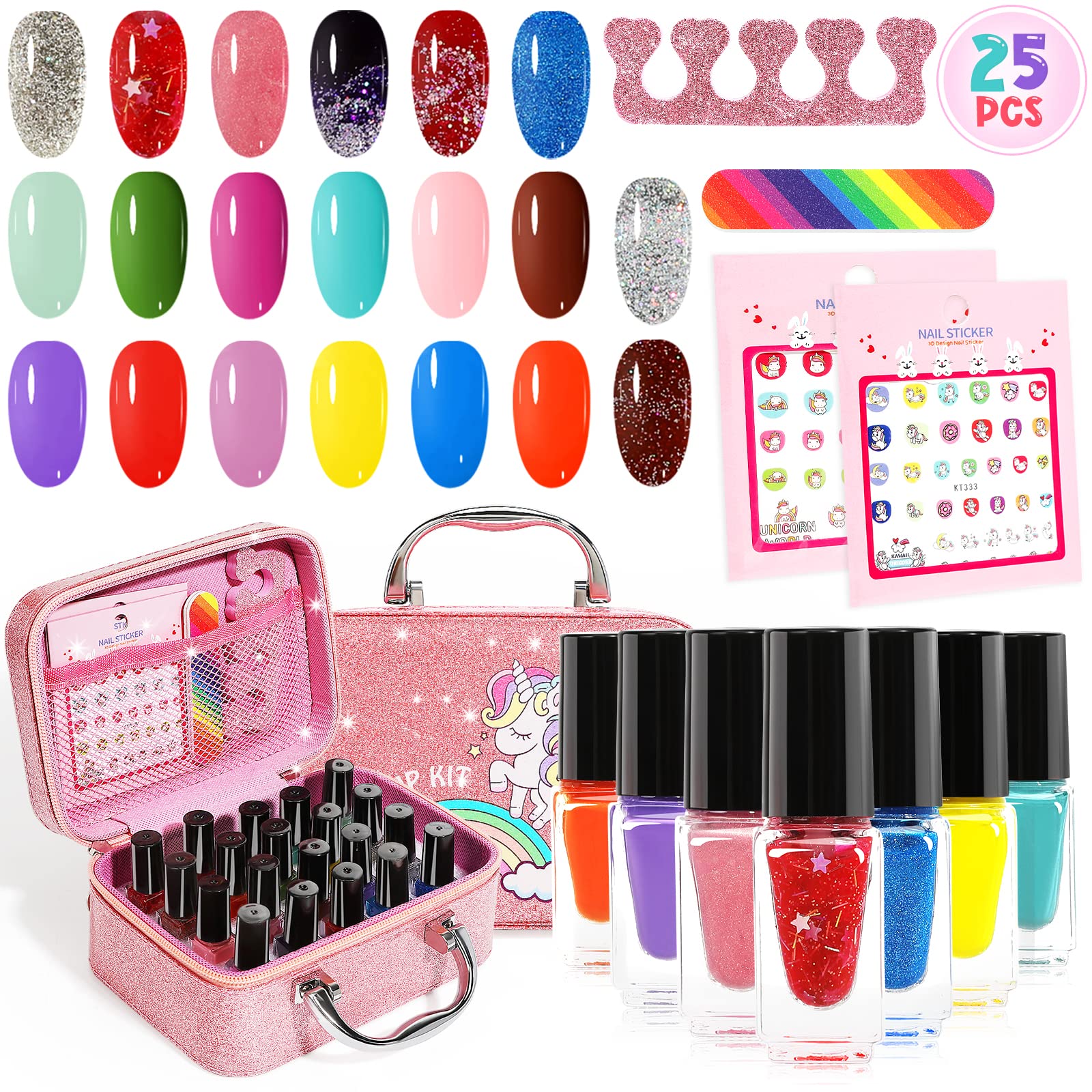 25PCS Non-Toxic Peel-Off Water-Based Nail Polish Set for Kids - Glitter & Opaque Colors, Safe Christmas Birthday Gifts for Toddlers & Girls | Perfect for Parties, Playdates & Creative Playtime