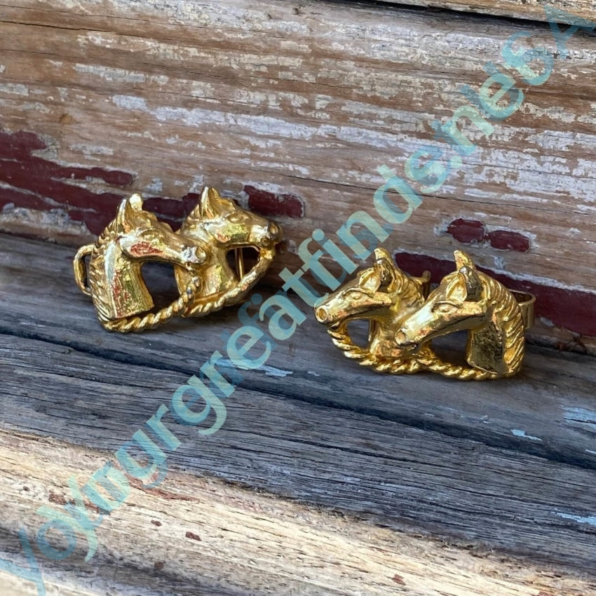 Vintage Gilt Gold Four Horse Western Belt Buckle for Men - Classic Cowboy Style Accessory for Jeans, Rodeo & Country Fashion