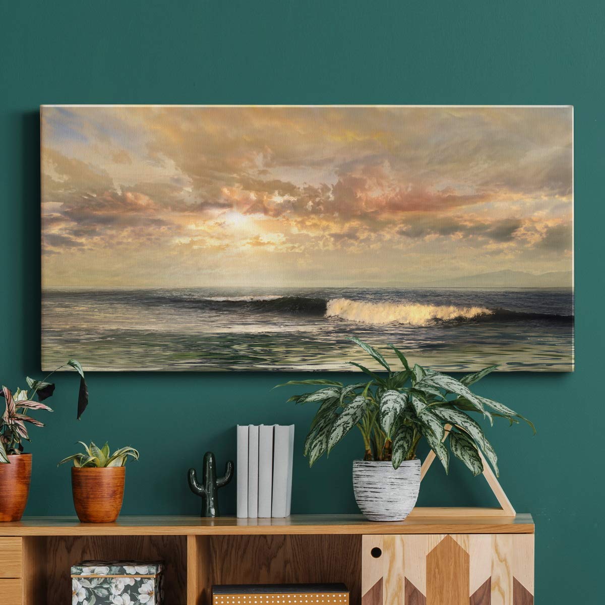 Modern Ocean Wave Canvas Wall Art - Blue Beach Landscape Print for Living Room, Bedroom, Bathroom & Office Decor - Ready to Hang 20x40 Inches - Coastal Home & Vacation House Wall Decor