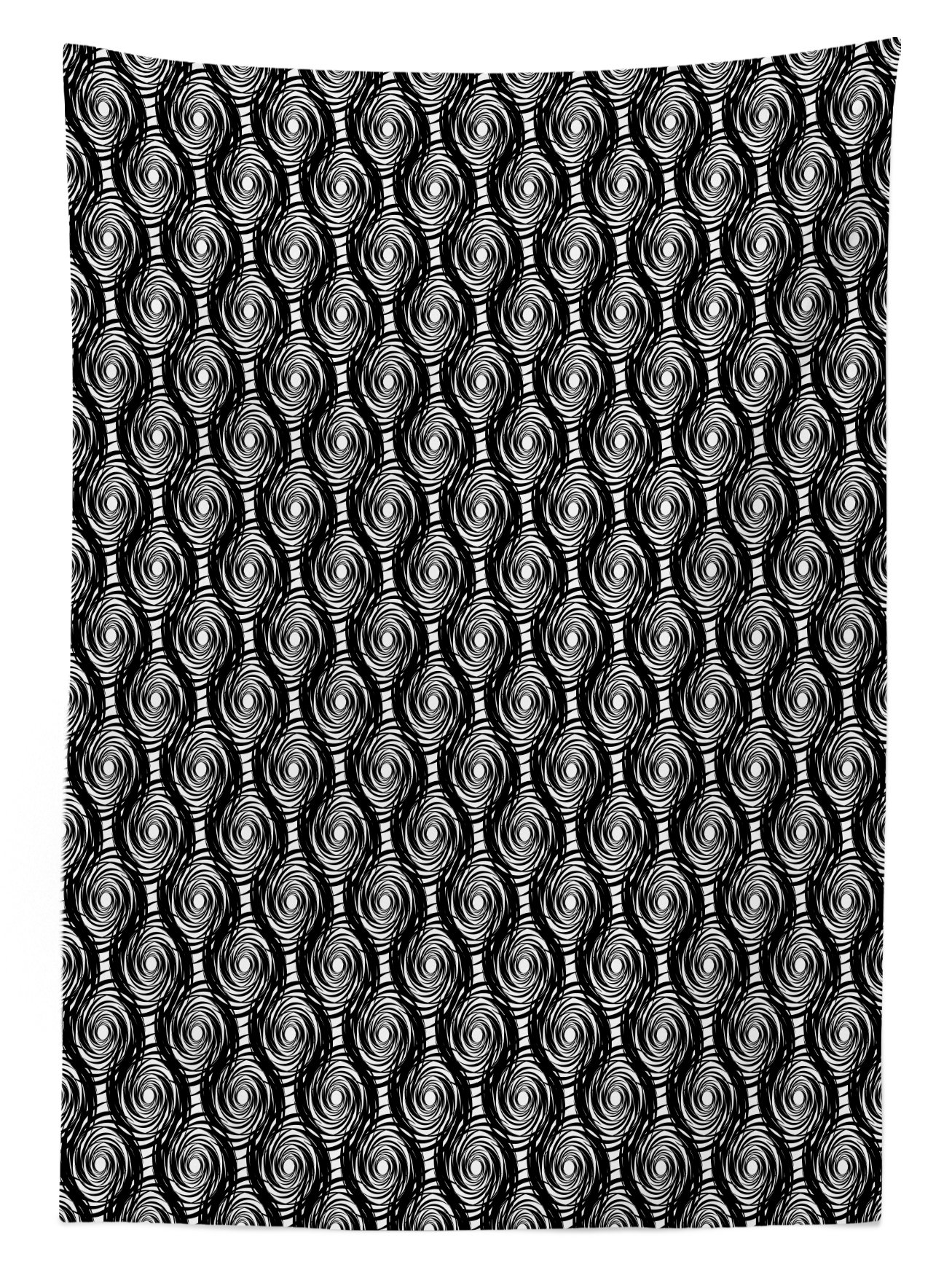 Ambesonne Starry Night Tablecloth - Black and White Monochrome Round Spiral Pattern with Swirls, Modern Art Inspired Rectangular Table Cover for Dining Room & Kitchen Decor, 60