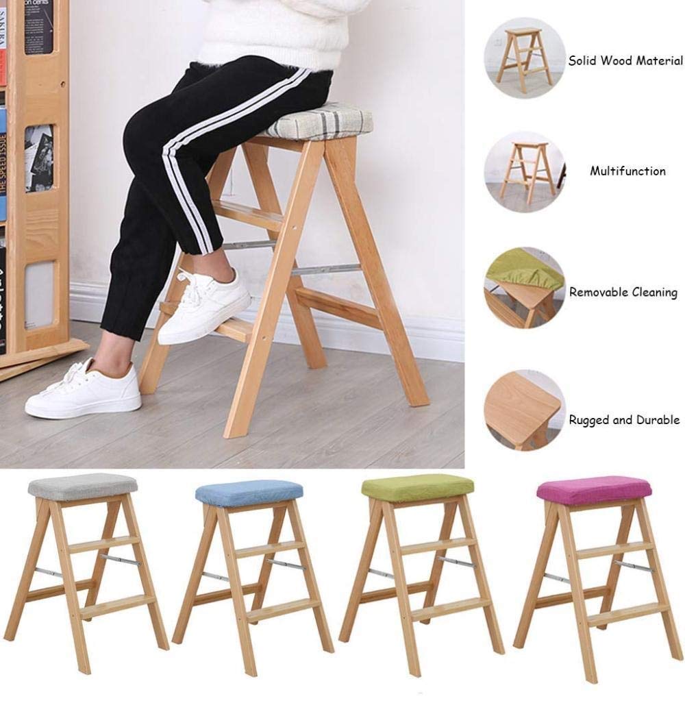 3-Step Foldable Solid Wood Step Stool for Kitchen, Office & Home - Portable Multifunctional Climbing Stool with Non-Slip Surface (Multiple Colors) - Perfect for Reaching High Shelves, Organizing Cabinets & Household Tasks