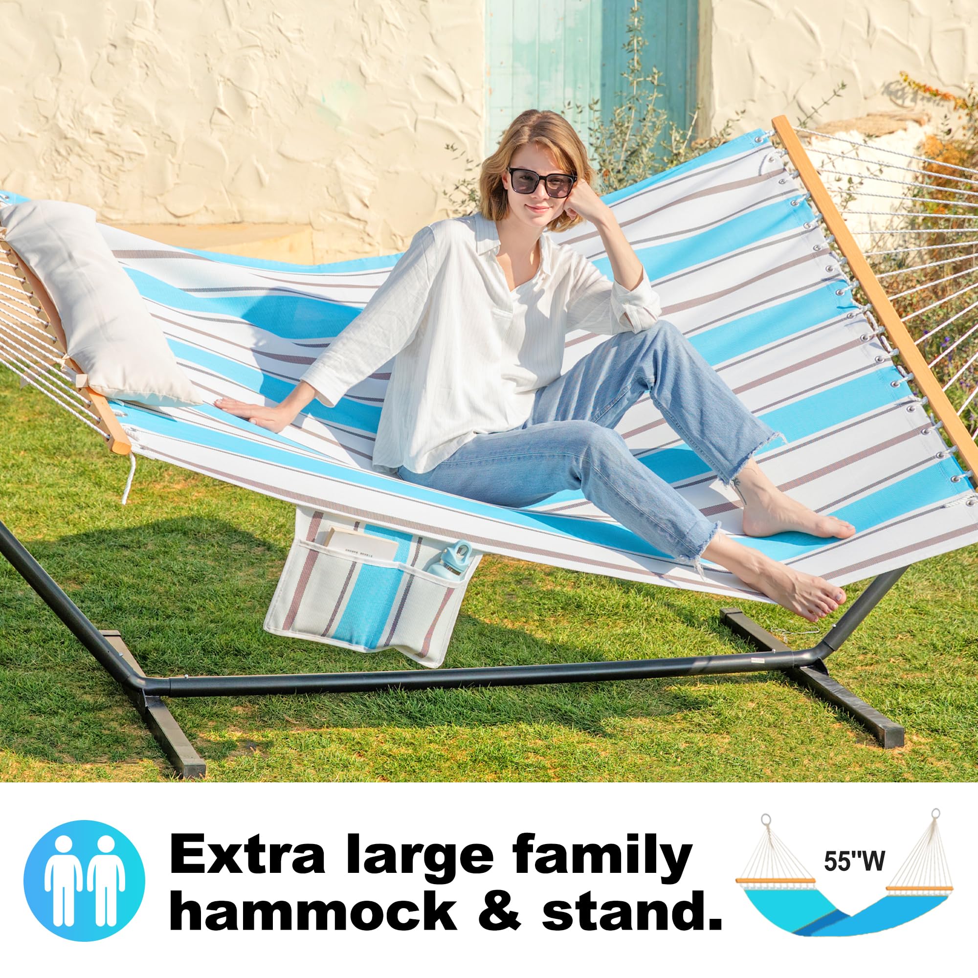 **Waterproof 2-Person Double Hammock with Stand – Heavy Duty 475lbs Capacity, 55