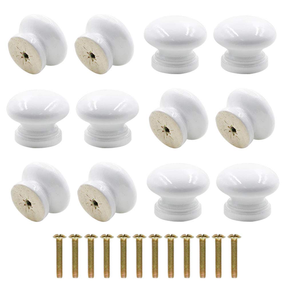 12Pcs White Mushroom Shape Wooden Cabinet Knobs - 35x26mm (1.4x1 inch) Drawer Pulls Handles for Dresser, Wardrobe & Furniture - Perfect for Kitchen Cabinets, Bathroom Vanities & DIY Home Decor Projects