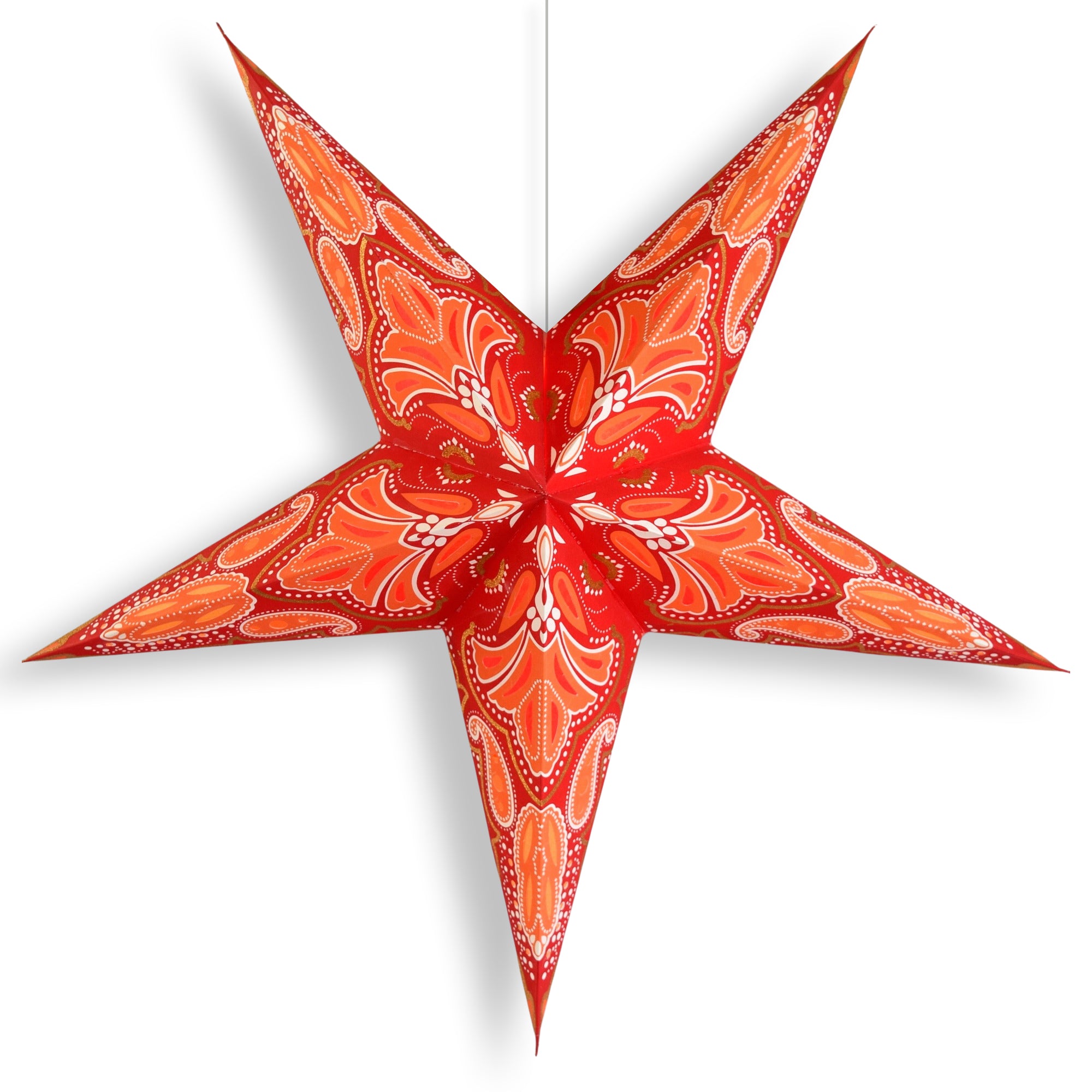 24 Inch Red Glitter Paper Star Lantern with Aura Glow - Perfect for Christmas Decorations, Party Decor, and Home Lighting