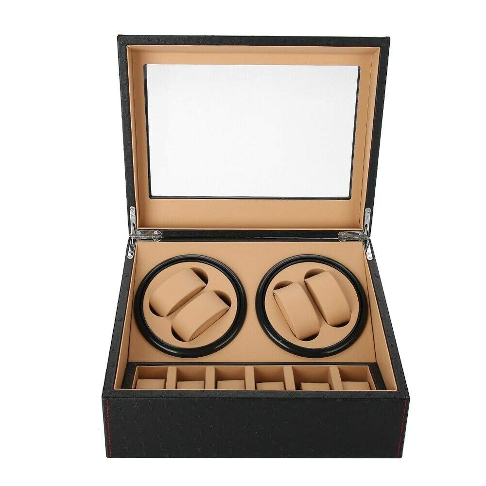 Premium 4+6 Automatic Watch Winder with PU Leather Case - Dual Motor Watch Storage Organizer & Display Box for Automatic Watches (Black) - US Stock - Perfect for Watch Collectors & Luxury Timepiece Storage