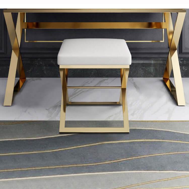 Modern 2-Drawer Wooden Makeup Vanity Set with Mirror & Stool - Gold X Base Stainless Steel | Perfect for Bedroom, Dressing Room & Beauty Salon Organization