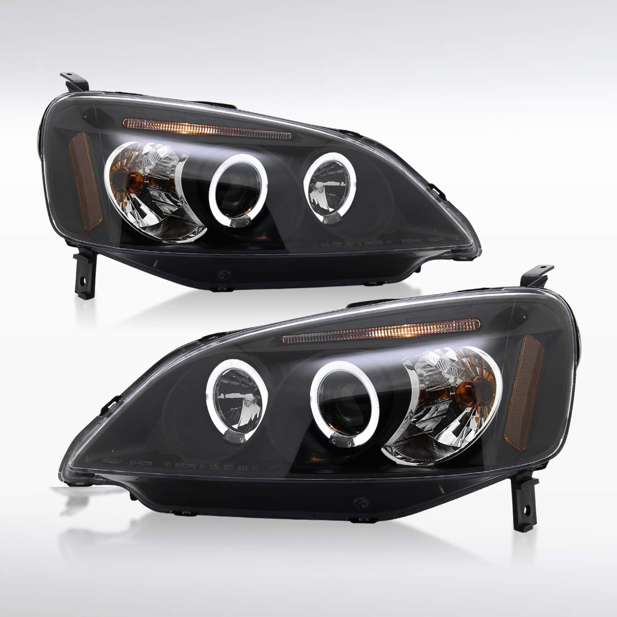 AUTOZENSATION Black Projector Headlights Assembly - Compatible with 2001-2003 Honda Civic Coupe & Sedan (Left+Right Pair) | Durable Replacement Headlamps for Night Driving & Enhanced Visibility