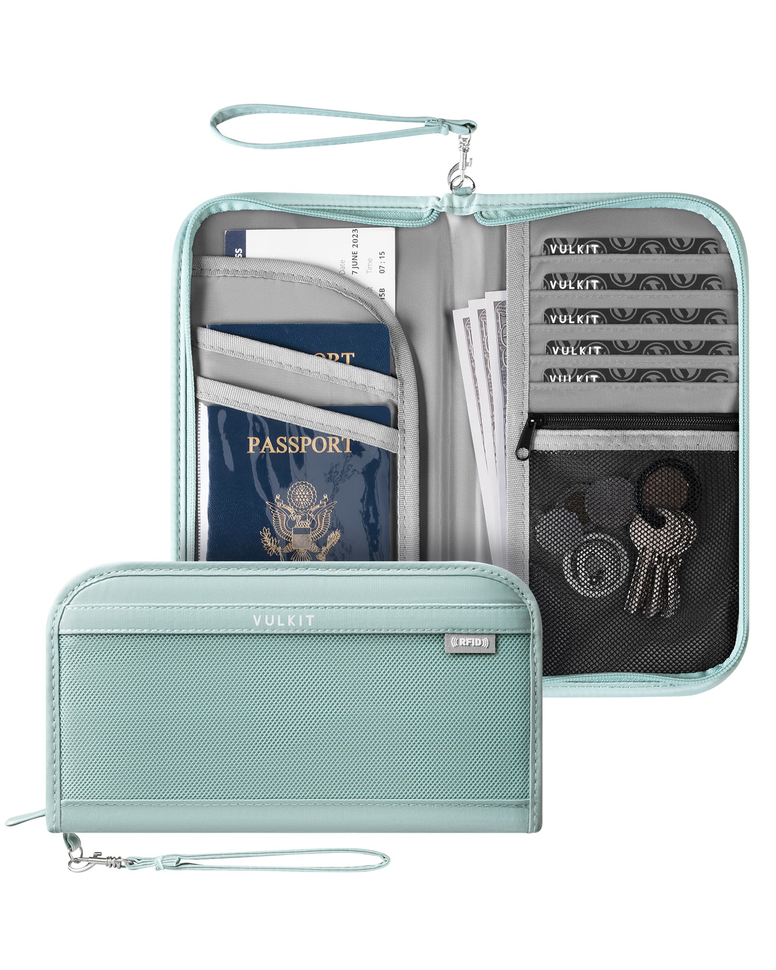 VPW106 RFID Blocking Family Passport Holder - Secure Travel Wallet Organizer with Wrist Strap for Passports, IDs & Credit Cards | Perfect for Family Vacations, International Trips & Air Travel