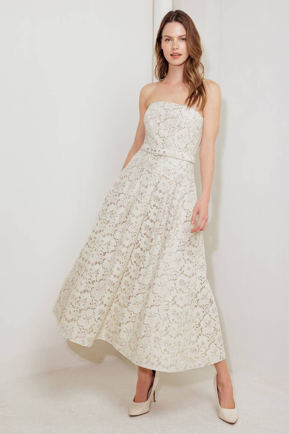 Emory Ivory Lace Midi Dress for Women - Elegant Floral Lace Party Dress for Wedding, Cocktail, Evening & Special Occasions