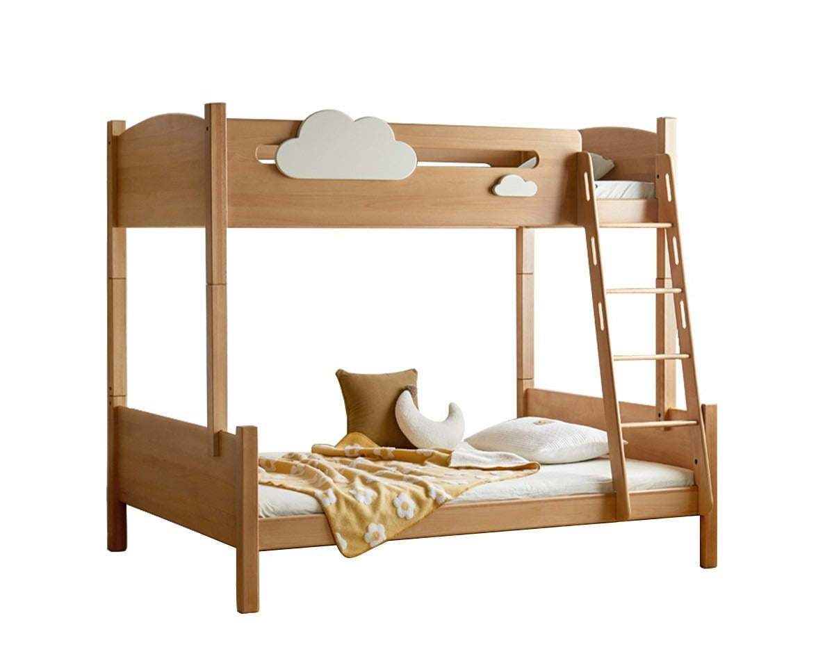 Solid Oak Wood Multi-Functional Bunk Bed with Ladder & Guardrails - Space-Saving Kids Bedroom Furniture for Siblings or Sleepovers