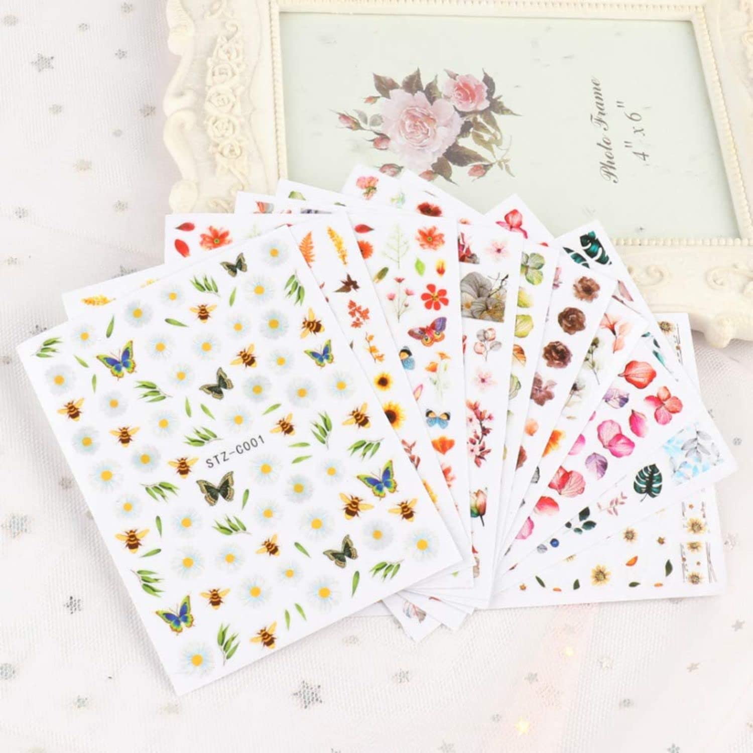 FAMEZA 12-Piece 3D Nail Art Stickers Set - Floral & Butterfly Designs with Free Tweezer for DIY Manicure | Perfect for Home Salon, Parties & Gift Giving