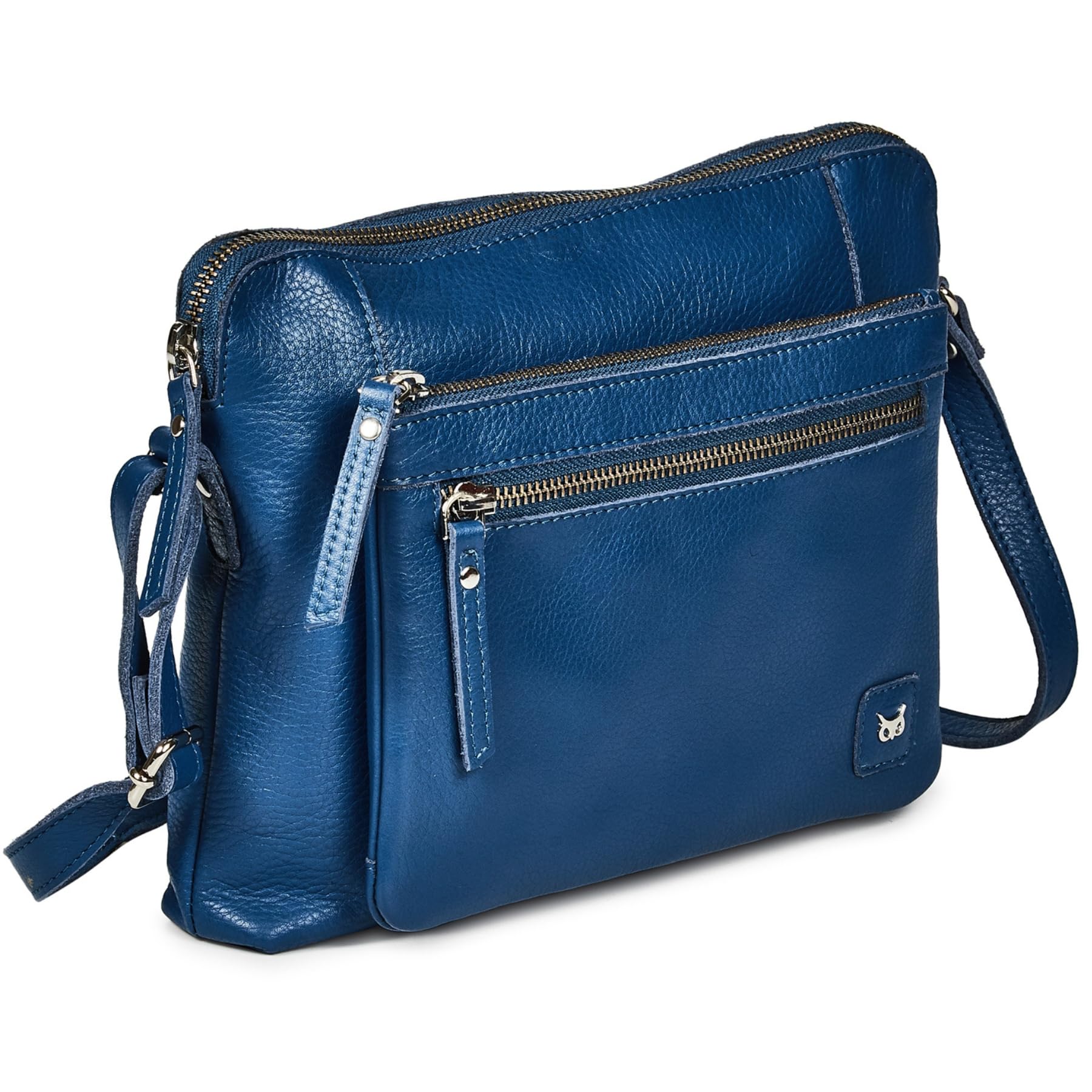 Wise Owl Women's Premium Triple Zip Crossbody Bag - Soft Pebbled Genuine Leather Sling Shoulder Purse for Everyday Use, Travel & Work (Sapphire Blue Nappa Leather) - Perfect Gift for Her
