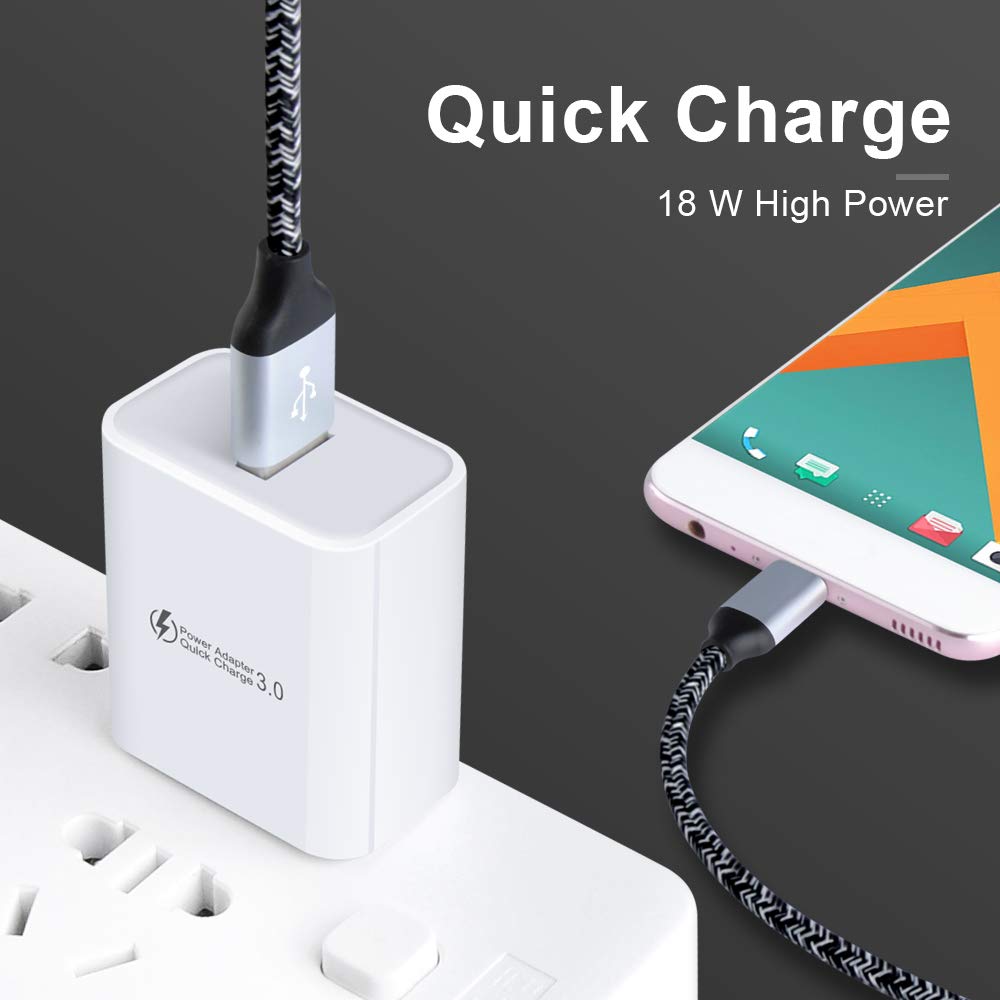 Fast Charging Android Wall Charger with Micro USB Cable - Compatible with Samsung Galaxy S7/S6/J8/J7/J3V, LG Stylo 2/3 Plus, Moto G5/G5 Plus/E5/E6/E4 - Perfect for Home, Office & Travel Charging Needs