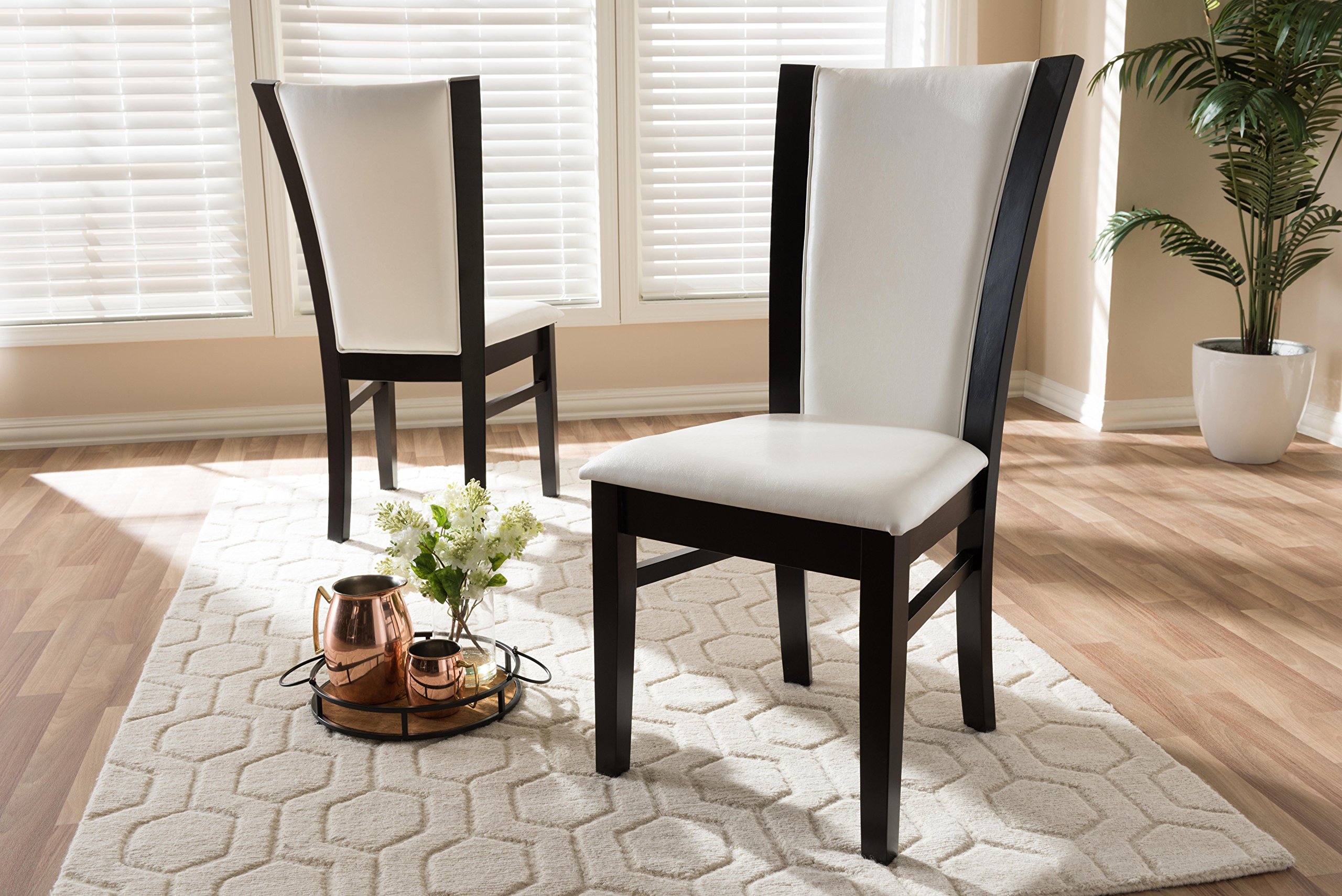 Baxton Studio Adley Dining Chair - Dark Brown Wood Frame with White Faux Leather Upholstery - Modern Kitchen & Dining Room Furniture for Home & Restaurant Use