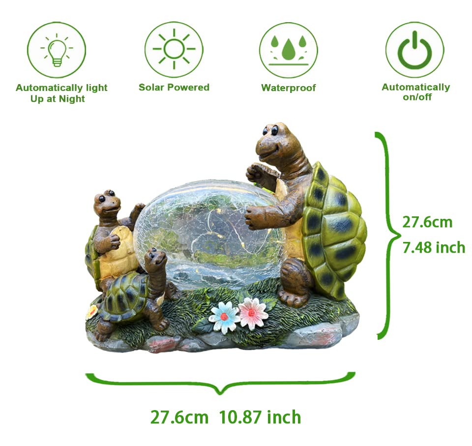 Solar Powered Turtle Mama and Baby Outdoor Garden Light Decor - Waterproof LED Landscape Lighting for Lawn, Yard, Pathway - Eco-Friendly Solar Garden Ornament (Turtles Family on Grass) - Perfect for Patio, Backyard, Walkway Decoration at Night