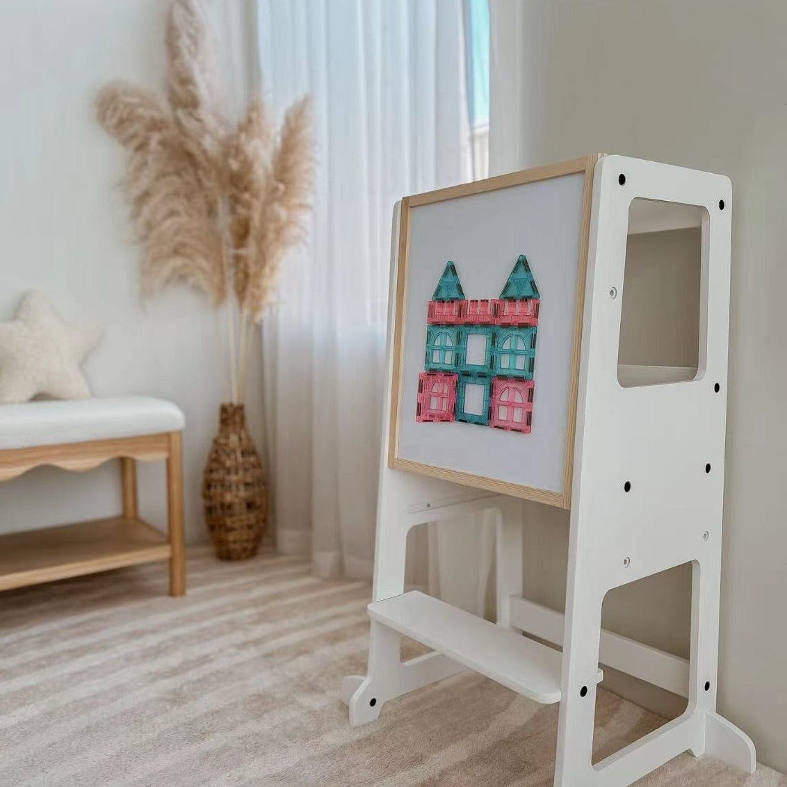LOLA Deluxe Wooden Learning Tower for Toddlers - Adjustable Height Kitchen Helper Step Stool - Safe & Sturdy Montessori Toddler Standing Tower for Cooking, Baking & Learning - Perfect for Kids Ages 2-6