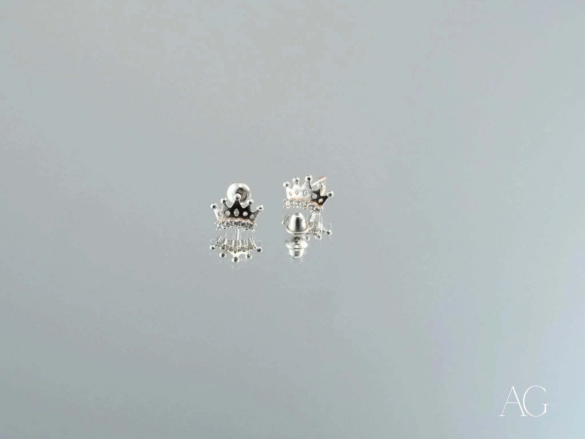 18K White Gold Crown Earrings for Women - Royal Spark Elegant Jewelry - Perfect for Weddings, Parties & Special Occasions