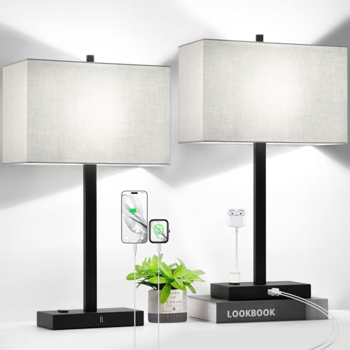Gray Linen & Matte Black(Base)-Two 5000K Bulbs Included
