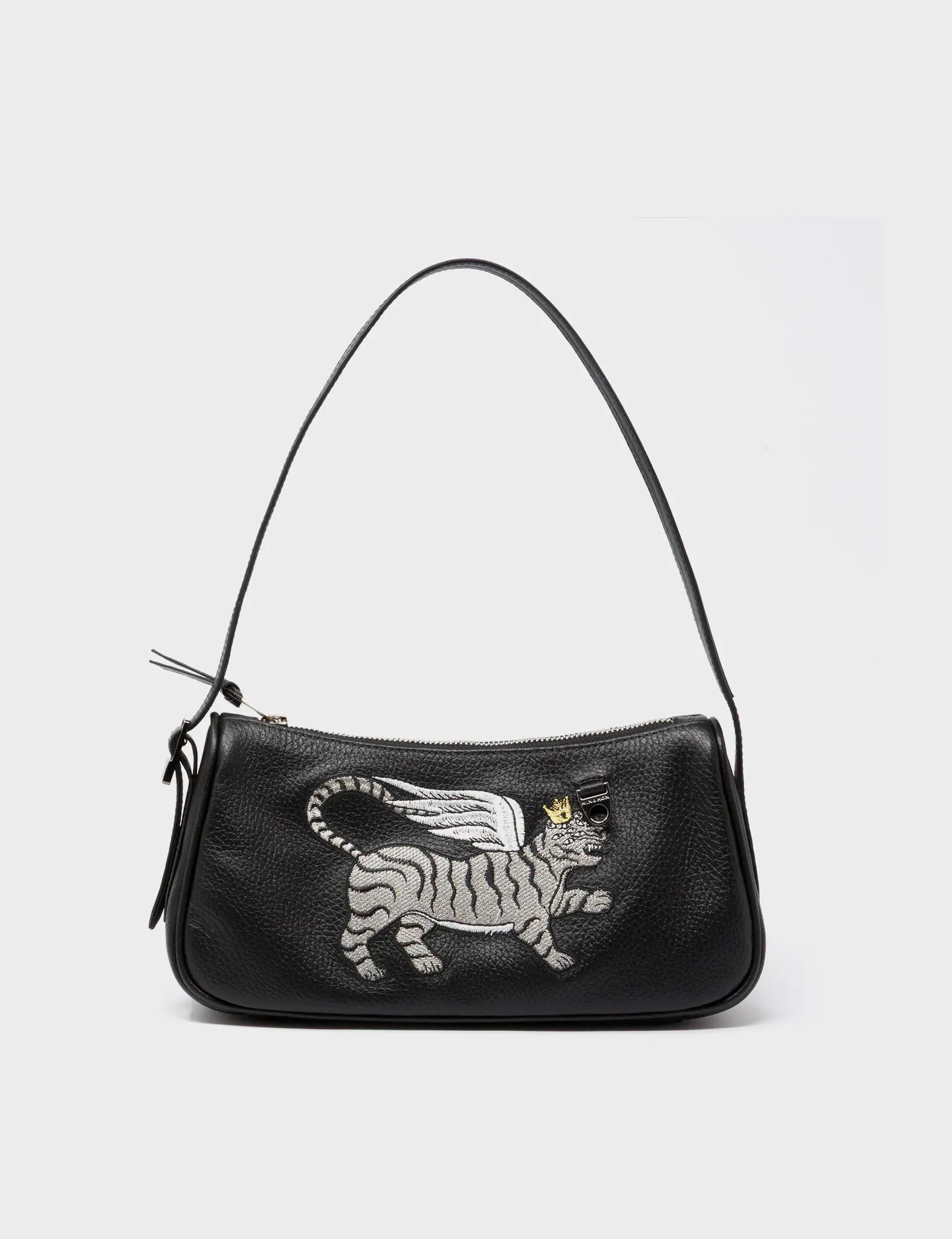 Lucas Hobo Mini Black Handbag with Winged Tiger Embroidery - Stylish Crossbody Purse for Women, Perfect for Daily Use, Travel & Night Out