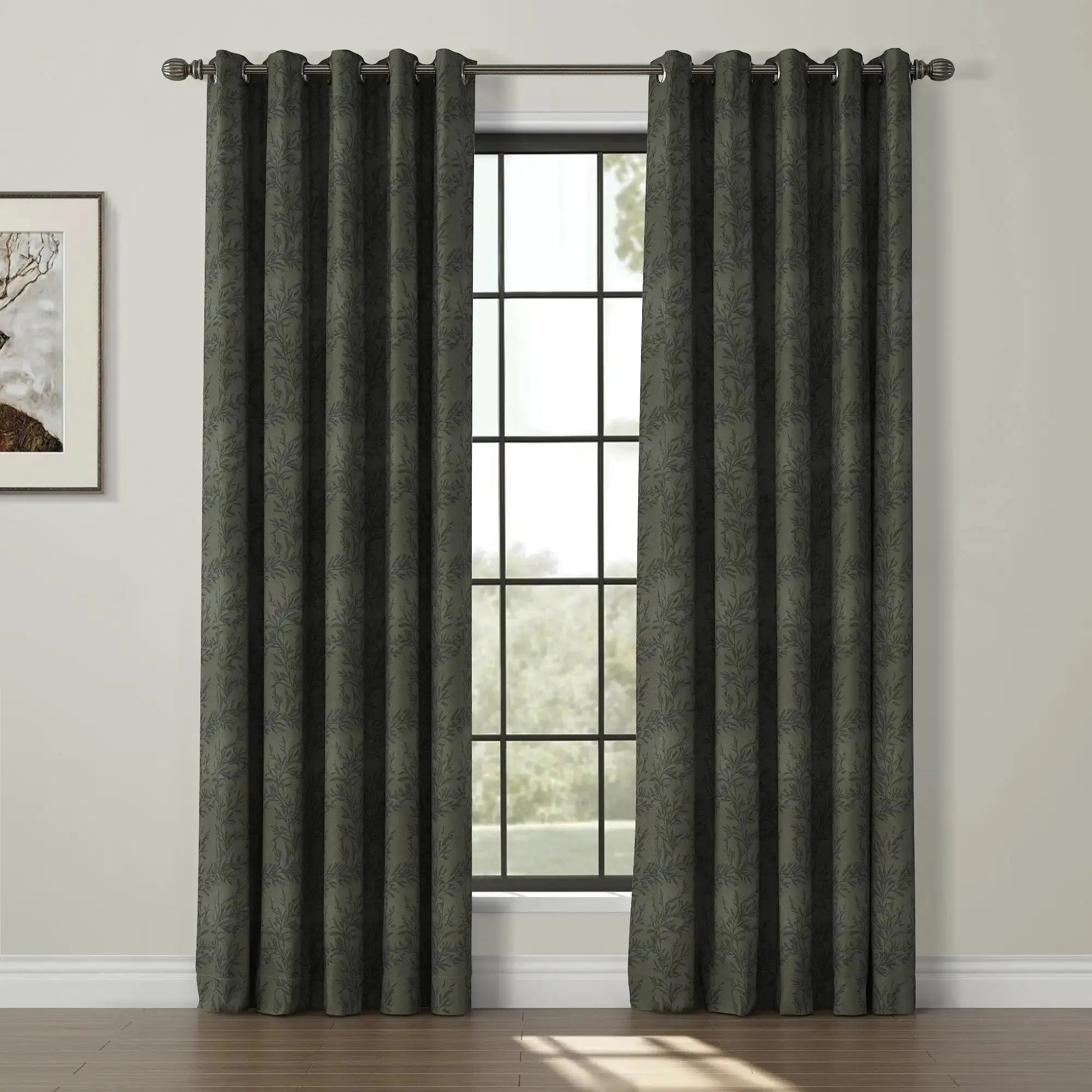 Sara Le Print Linen Drapery Grommet Curtains - Elegant Window Treatments for Living Room & Bedroom - Home Decor Blackout Drapes for Privacy & Light Control