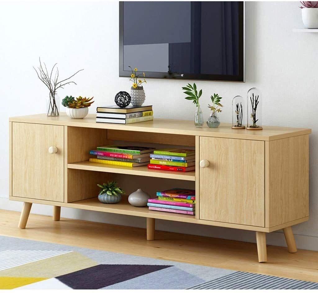 Modern TV Stand Entertainment Center - Wood Finish, 120x30x45cm Media Console for Living Room, Bedroom & Home Theater Setup