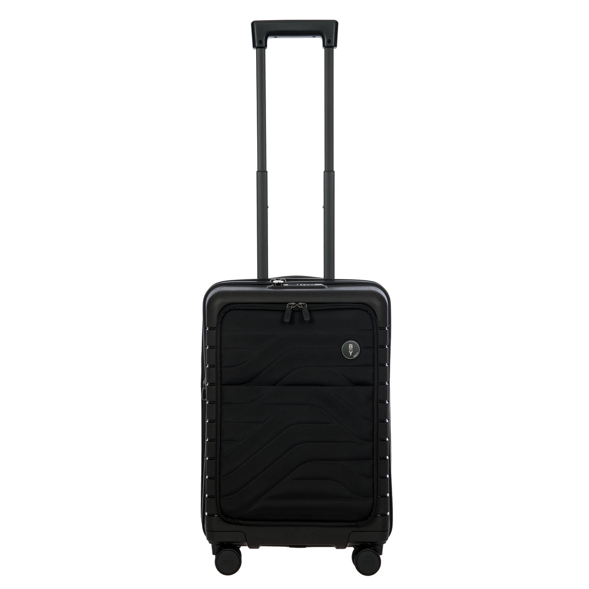 Ulisse 21 Expandable Spinner Luggage with Front Pocket - Black Carry-On Suitcase for Business Travel & Weekend Getaways