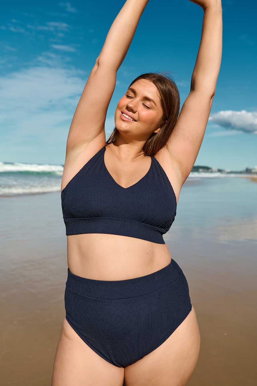 Byron High Waisted Bikini Bottom - Navy Textured Swimwear for Women | Perfect for Beach, Pool & Summer Vacations