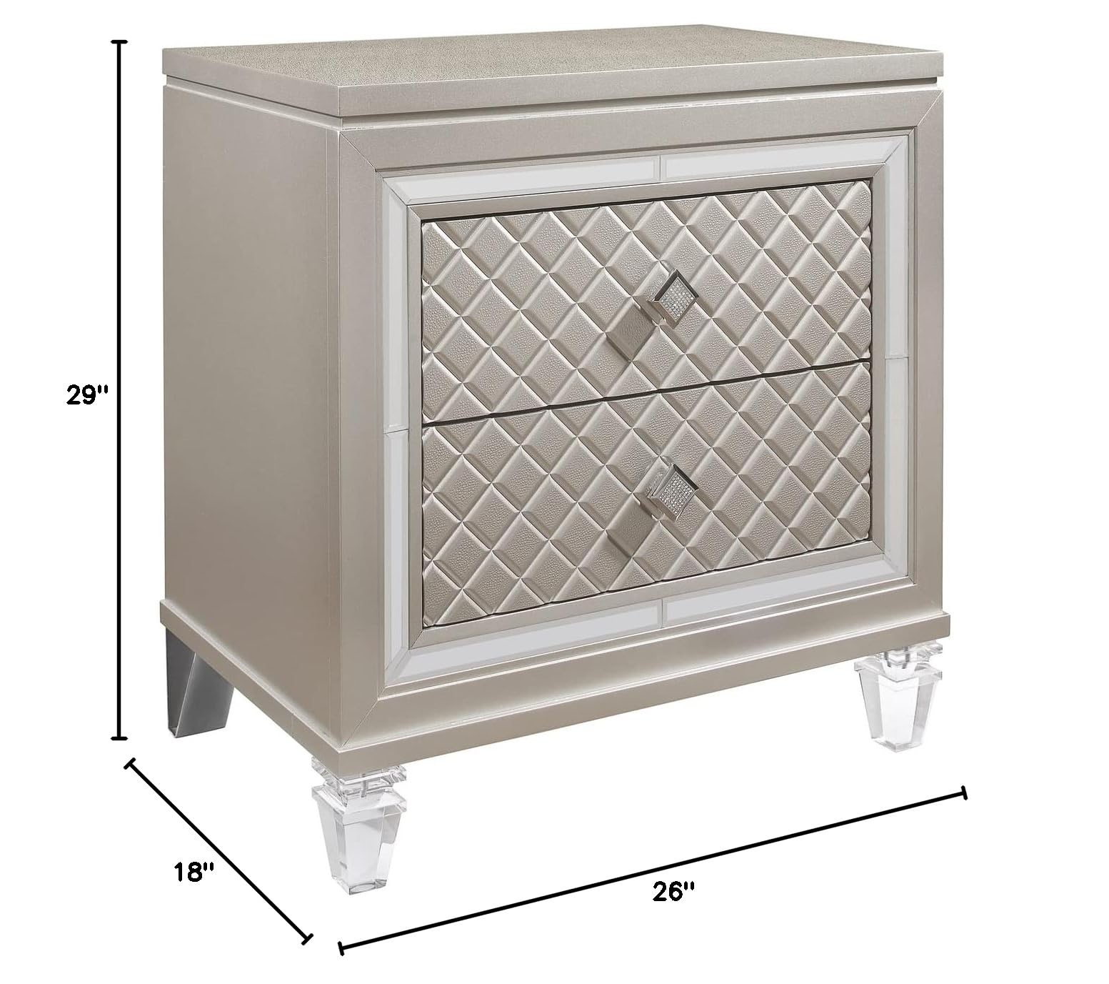 Champagne Nightstand - Modern Bedside Table with Drawer & Shelf, Solid Wood Night Stand for Bedroom, Living Room, or Office - Global Furniture USA Paris Collection