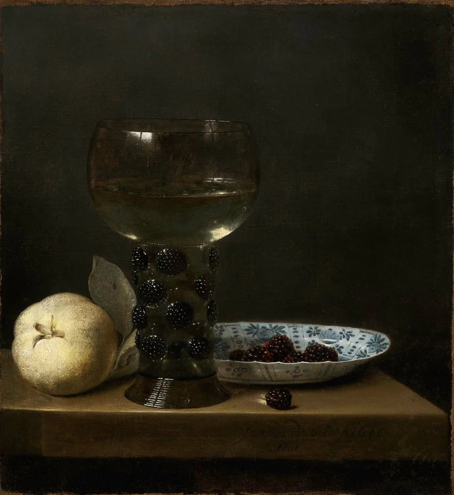 Jan Jansz. van de Velde Still Life Painting - Goblet and Fruit Art Print - Dutch Golden Age Reproduction - Perfect for Home Decor, Office Wall Art & Gift