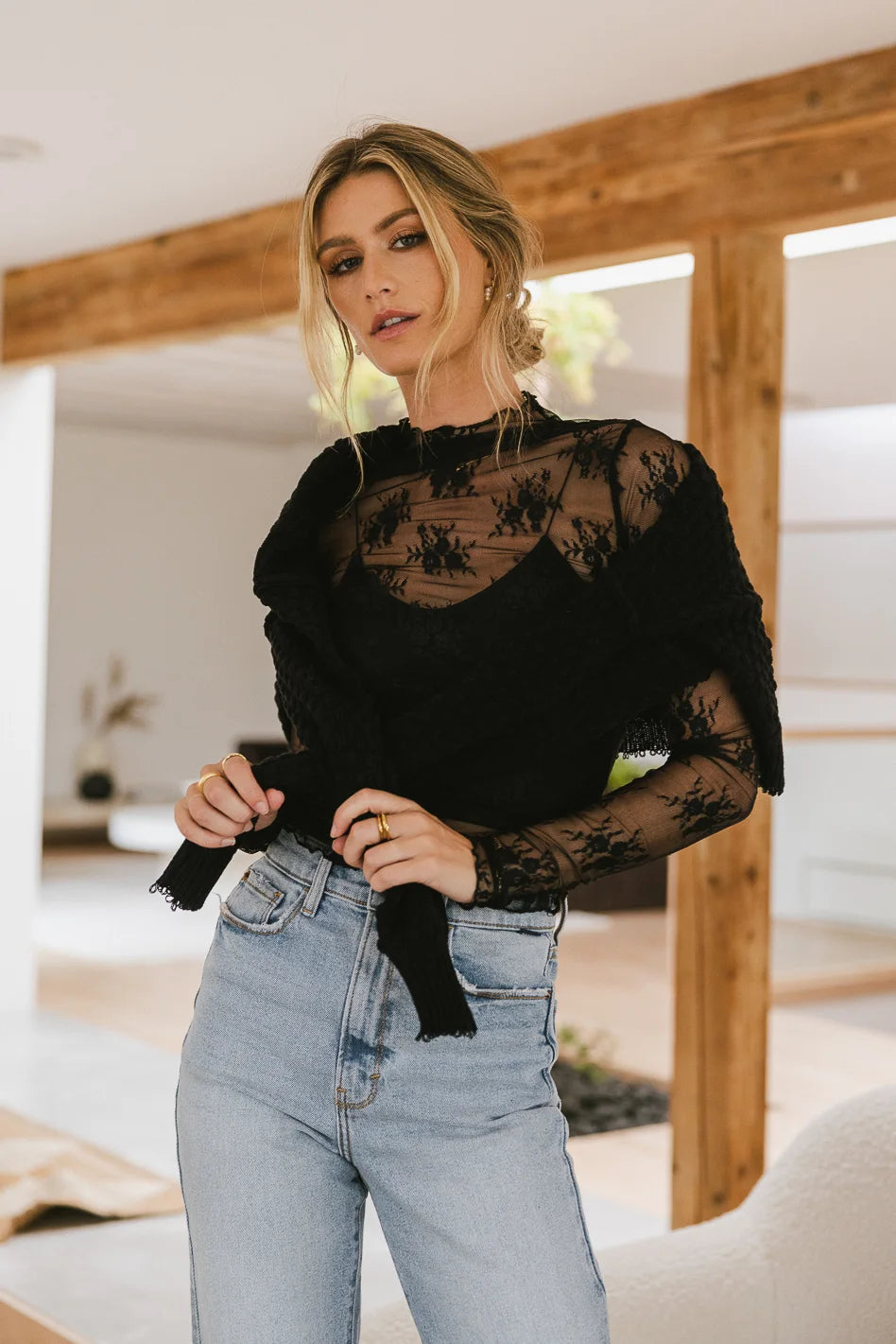 Black Drea Lace Layering Top for Women | Elegant Sheer Blouse for Layering, Date Night & Special Occasions | Final Sale