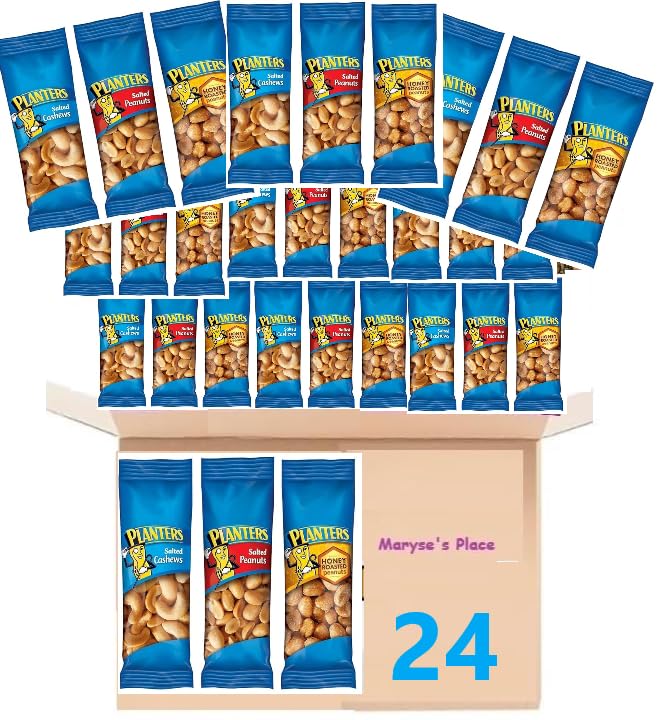 Maryse's Place Variety Pack of Salted Cashews, Salted Peanuts & Honey Roasted Peanuts - 24 Individually Packed Kosher Nut Snacks for Adults | On-the-Go, After School, Office & Travel Healthy Snacking