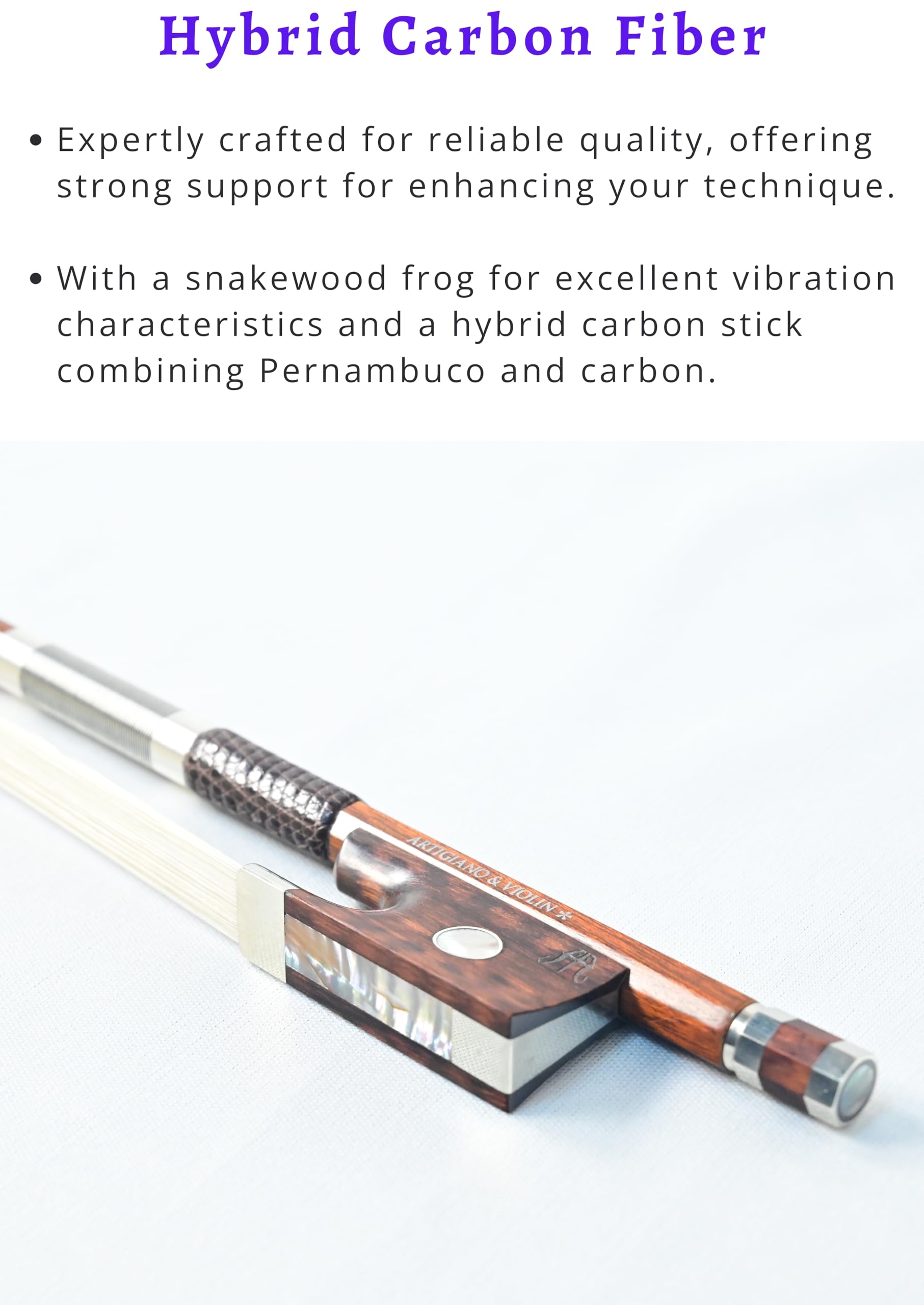 Premium Hybrid Carbon Fiber Violin Bow with Snakewood Frog - Professional Grade AW-401 for Classical & Solo Performances | Perfect for Orchestras, Music Students & Violin Enthusiasts